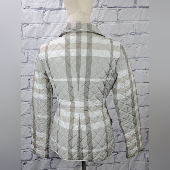 Burberry Women's Quilted Jacket Coat Pale Stone Check Snap Filled Size XS - Picture 5 of 16